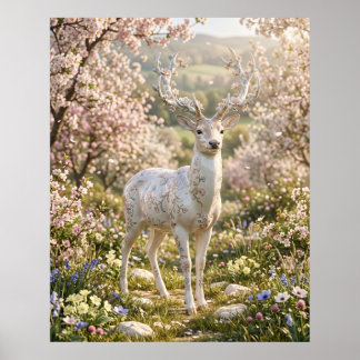Porzellan Hirsch Wald Ruhe Poster
