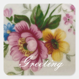 Porzellan Inspiriert Blumenkleber Quadratischer Aufkleber