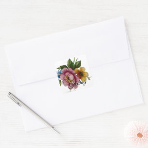 Porzellan-inspirierte Blumen-Aufkleber Quadratischer Aufkleber