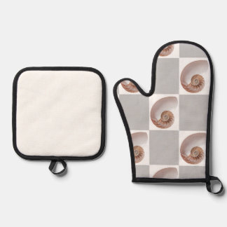 Porzellan Meeresmuschel Minimalist Schachbrett Mus Ofenhandschuh & Topflappen-Set