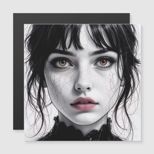 Porzellangesicht mit gefesseltem Herzen. Magnetkarte (Vorne/Hinten)