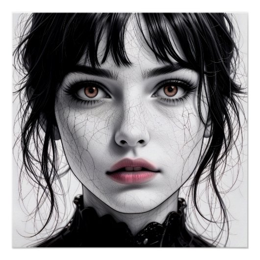 Porzellangesicht mit gefesseltem Herzen. Poster (Vorderseite)