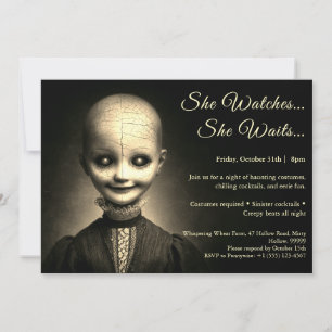 Porzellanpuppen-Halloween-Kostenparty-Einladung Einladung