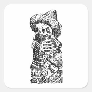 Posada Calavera mit Schnurrbart und Tequila Quadratischer Aufkleber