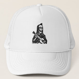 Posada-Skelett (Cavalera) mit Gitarre Truckerkappe