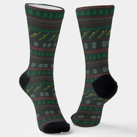 Posaune hässliches Weihnachtspullover-Muster Feier Socken (Gewinkelt)