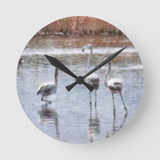 Pose Flamingo Wasserfarbe Runde Wanduhr (Vorderseite)