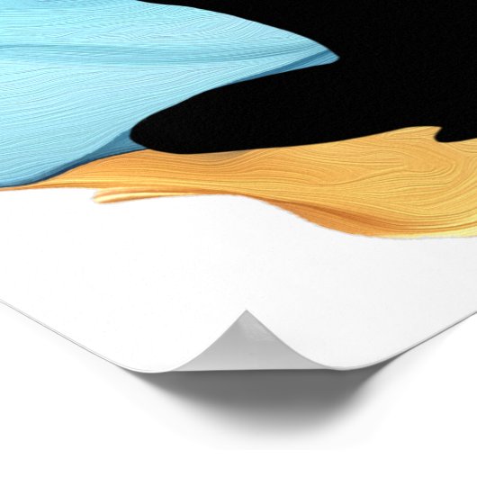 Pose Gebet Yoga Frau Blue Gold kurze Haare wirbeln Poster (Ecke)