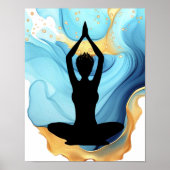 Pose Gebet Yoga Frau Blue Gold kurze Haare wirbeln Poster (Vorne)