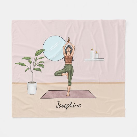Pose Yoga Vrikshasana Frau mit Individuelle Name Fleecedecke (Vorderseite (Horizontal))