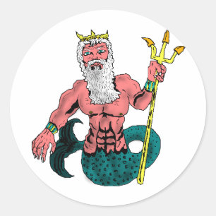 Poseidon, griechischer Gott des Seehaltungstridts Runder Aufkleber