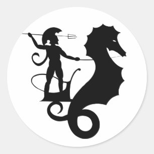 Poseidon, griechisches Reliefdesign Runder Aufkleber