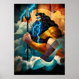 Poseidon - Minimalistische kubistische Legende - S Poster