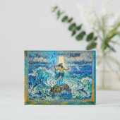 Poseidon on Sea Rocks with Trident and Dolphins Postkarte (Stehend Vorderseite)
