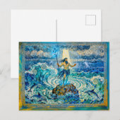 Poseidon on Sea Rocks with Trident and Dolphins Postkarte (Vorne/Hinten)