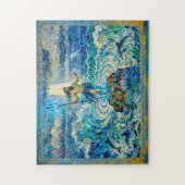 Poseidon on Sea Rocks with Trident and Dolphins Puzzle (Vertikal)
