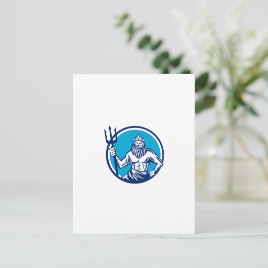 Poseidon Trident Circle Woodcut Postkarte (Stehend Vorderseite)