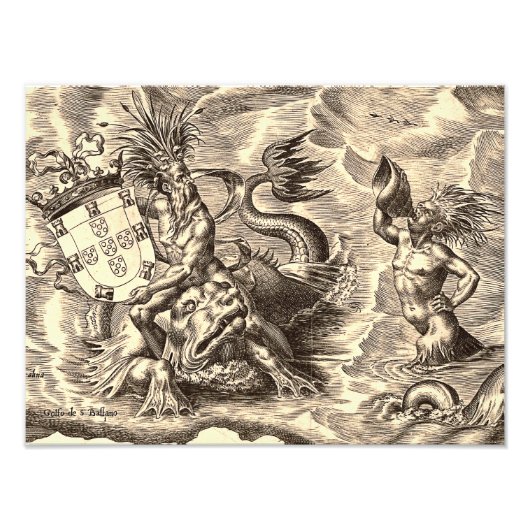 Poseidon und Dolphin Weltkarte Fotodruck (Vorne)