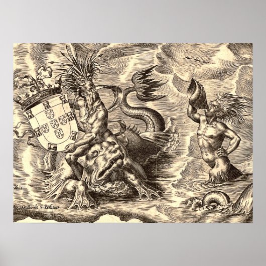 Poseidon und Dolphin Weltkarte Poster (Vorne)