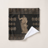 Poseidon und Griechischer Meander-Ornament Badhandtuch Set (Waschlappen)