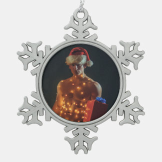 Posen Typ Sexuelle Shirless Muskuläre Weihnachtsma Schneeflocken Zinn-Ornament