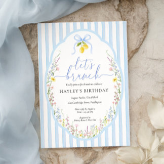 Posey Wildblume Blaue Schleife Geburtstags-Brunch Einladung