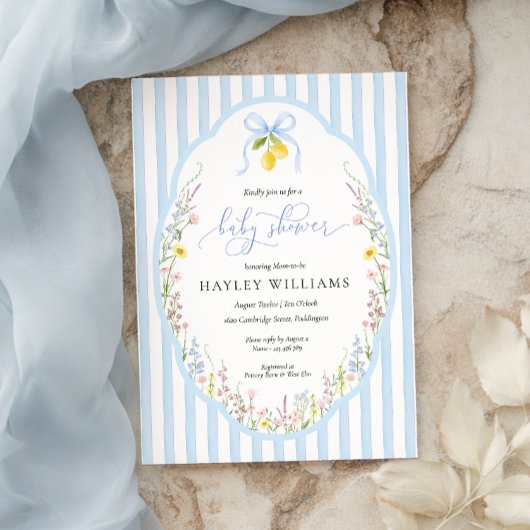 Posey Wildflower Blue Bow Baby Shower Invitation Einladung
