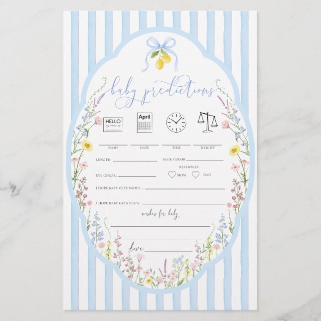 Posey Wildflowers Blue Bow Baby Predictions Game (Vorderseite)