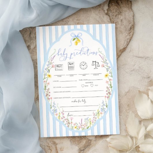 Posey Wildflowers Blue Bow Baby Predictions Game Einladung