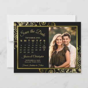 Posh Black & Gold Calendar Foto Rett Date Magnet