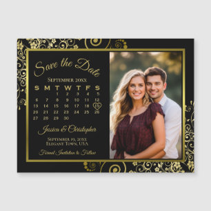 Posh Black & Gold Calendar Foto Rett Date Magnet