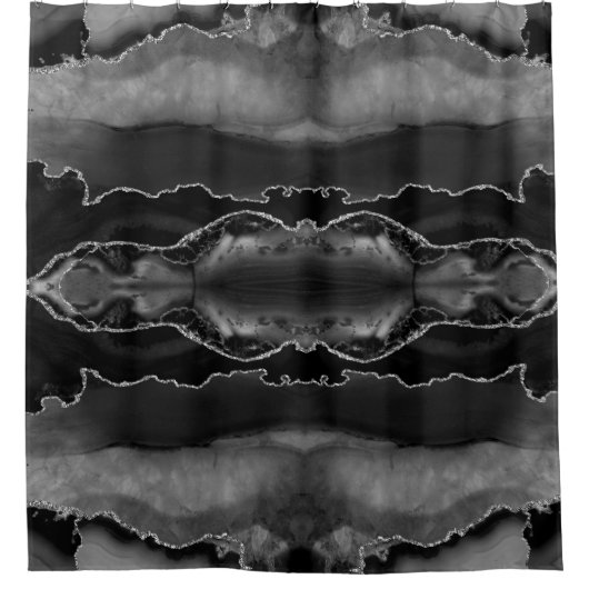 Posh Black Gray Agate Marble Crystal Geode Duschvorhang (Vorderseite)