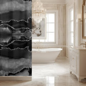 Posh Black Gray Agate Marble Crystal Geode Duschvorhang