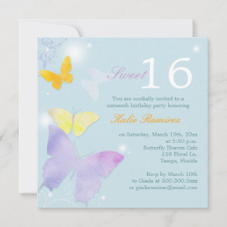Posh Butterfly Pale Blue Sweet 16 Party Einladung