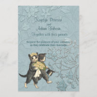 Posh Cats Aqua Blue Wedding 2 Einladung