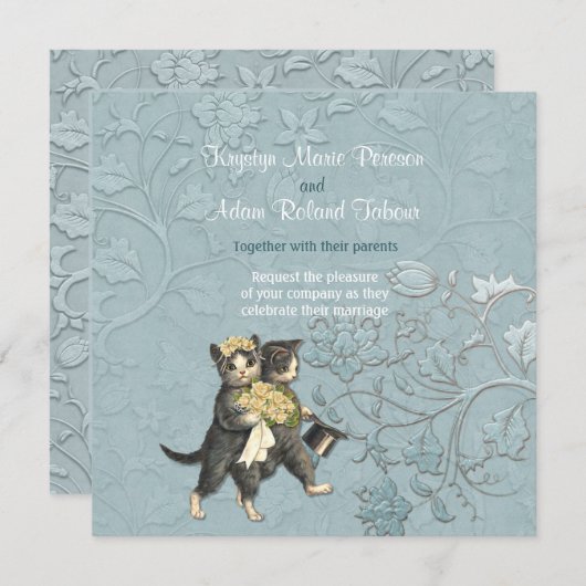 Posh Cats Aqua Blue Wedding Einladung (Vorne/Hinten)