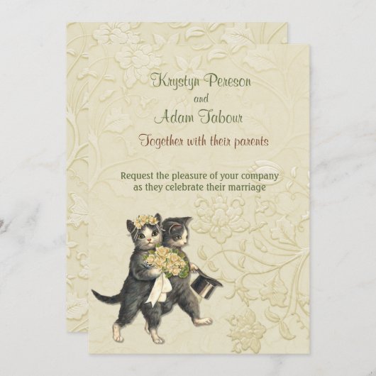 Posh Cats Elfenbein Wedding ver2 Einladung (Vorne/Hinten)