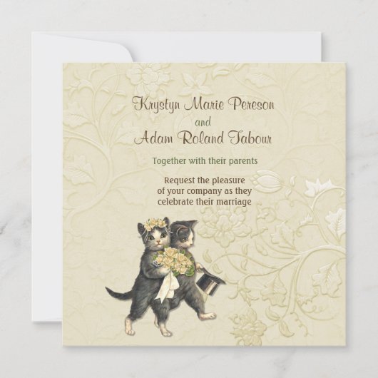 Posh Cats Elfenbeinhochzeit Einladung (Vorderseite)