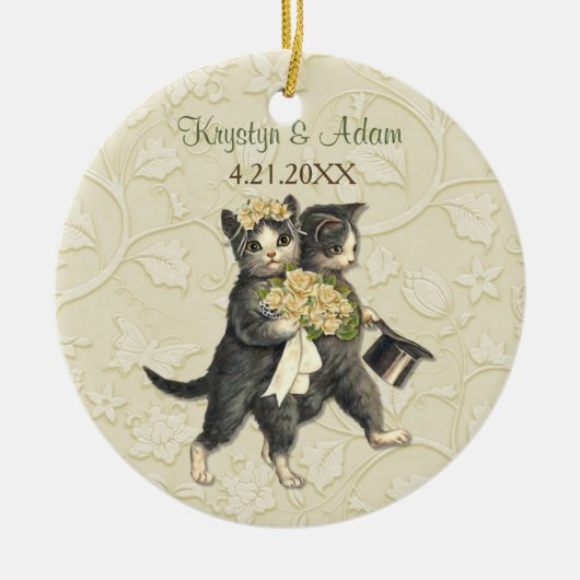 Posh Cats Hochzeit Elfenbein Keramik Ornament (Vorne)