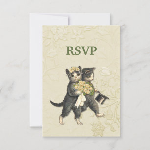 Posh Cats Ivory Wedding RSVP Karte