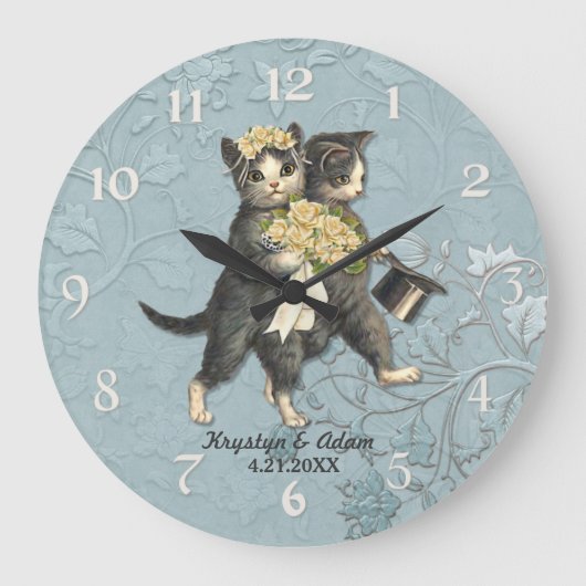 Posh Cats Wedding Blue Große Wanduhr (Vorderseite)