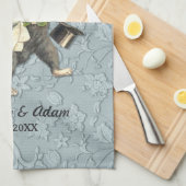 Posh Cats Wedding Blue Küchentuch (Viertel Falte)