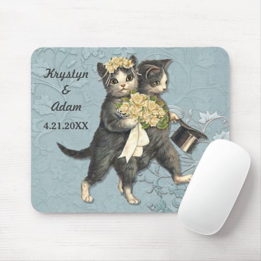 Posh Cats Wedding Blue Mousepad (Mit Mouse)