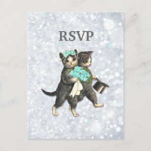 Posh Cats Wedding Silver Sparkle UAWG Einladungspostkarte