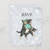 Posh Cats Wedding Silver Sparkle UAWG Einladungspostkarte (Vorne/Hinten)