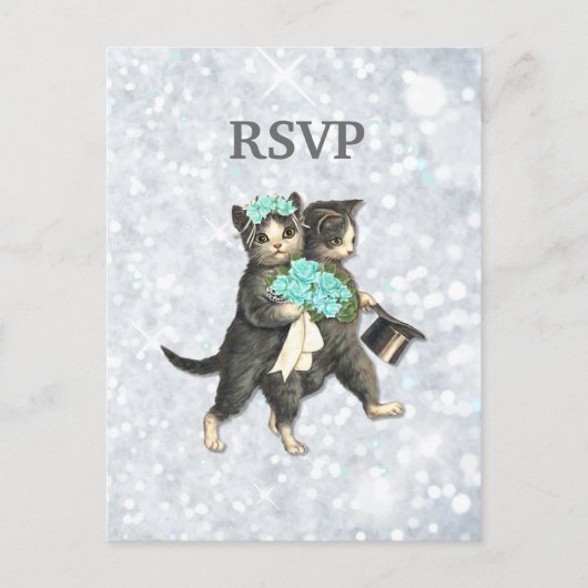 Posh Cats Wedding Silver Sparkle UAWG Einladungspostkarte (Vorderseite)