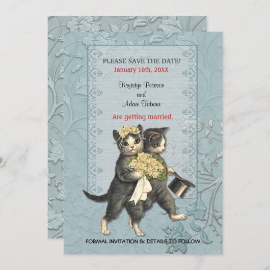 Posh Cats Wedding speichern das Datum Save The Date (Vorne/Hinten)