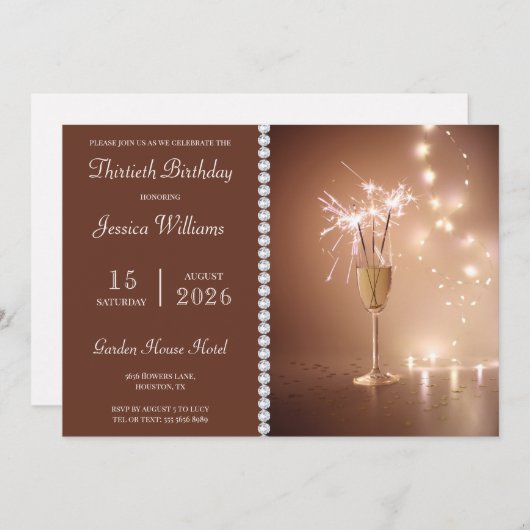 Posh Champagne, Glitzern & Lights Geburtstagsparty Einladung (Vorne/Hinten)