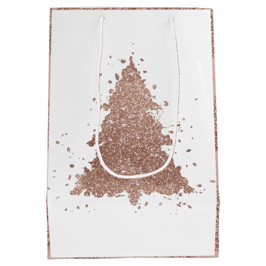 Posh Christmas Tree | Glam Rose Gold Luxury Mittlere Geschenktüte (Rückseite)