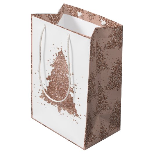 Posh Christmas Tree | Glam Rose Gold Luxury Mittlere Geschenktüte (Rückseite Schrägansicht)